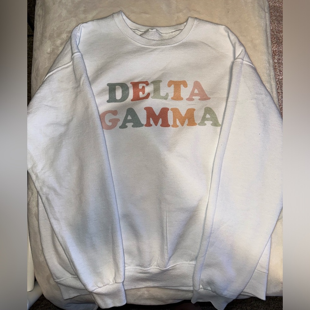 Gildan Delta Gamma Crewneck with Rainbow Lettering